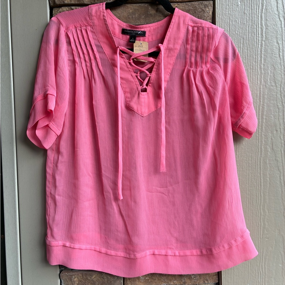 Banana Republic Pink Lace-Up Blouse